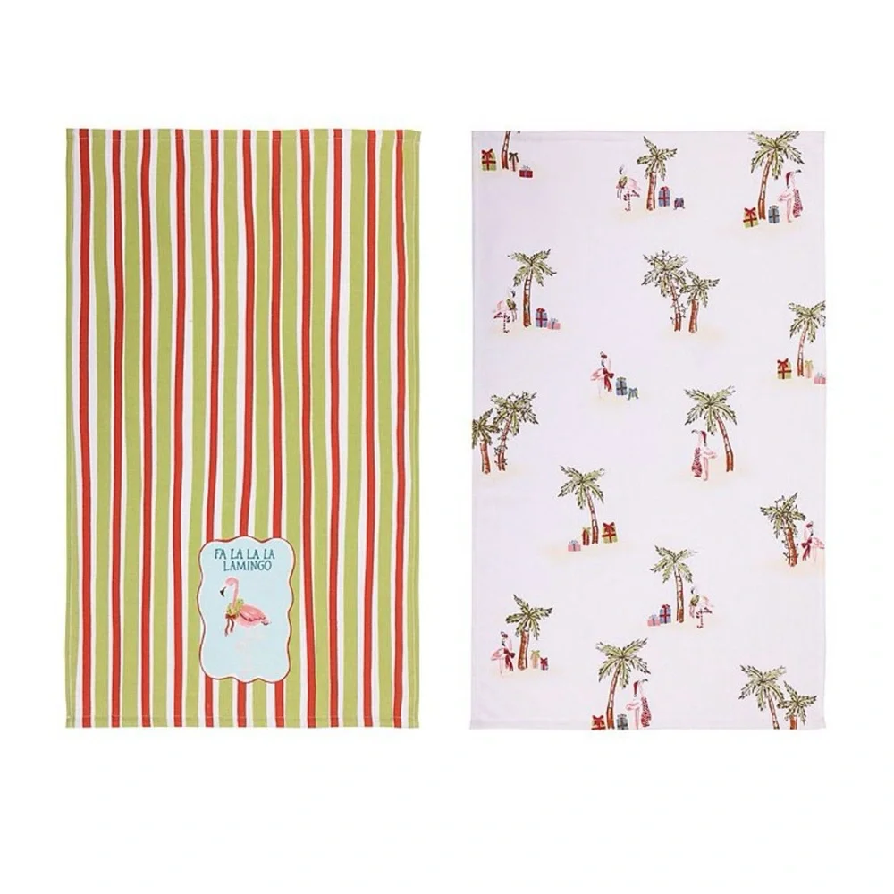 Festive Flamingo Design Kitchen Towels Set of 2pc NWT